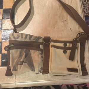 Brown and Cream Crossbody Bag with Durable Fabric